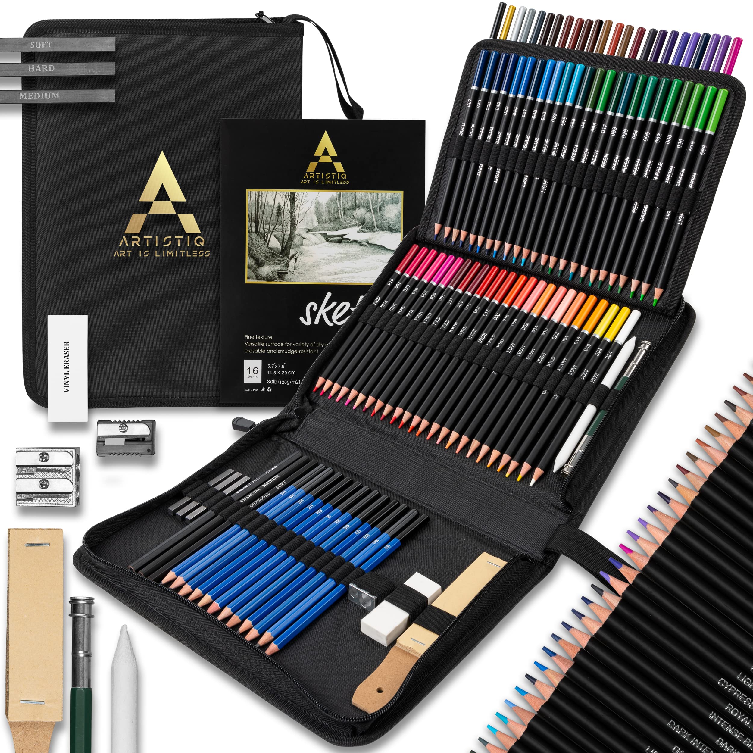 Artistiq Art - Buntstifte, Professionelles Kunstset 96in1 Buntstifte für Erwachsene, Skizzenstifte und mehr - Malset Skizzierstifte Set Bleistifte für Skizzieren und Zeichnen Profi Art