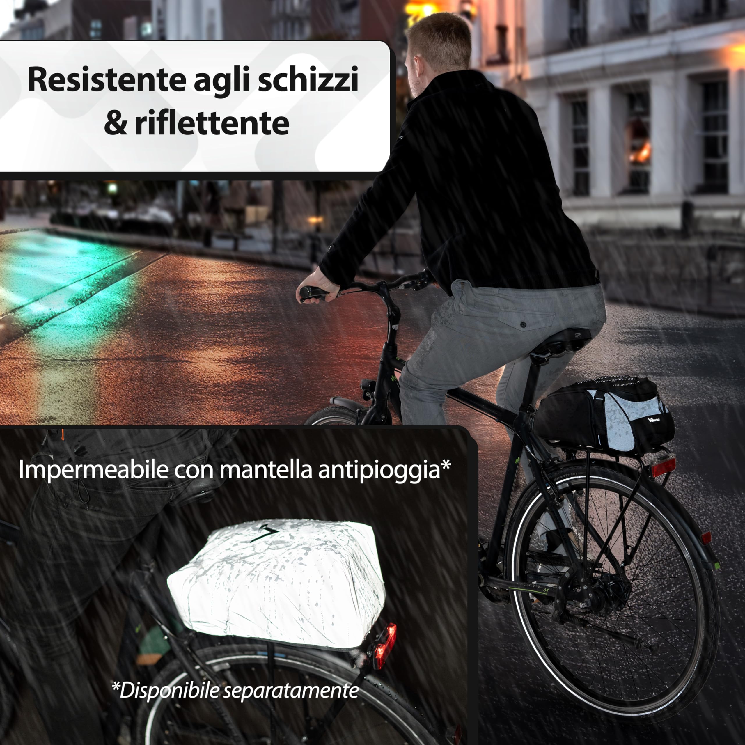 Valkental - Borsa per bicicletta 3in1 per portapacchi - Volume 10L - Borsa per portapacchi isolante con funzione zaino - Impermeabile & Riflettente - dall'umidità