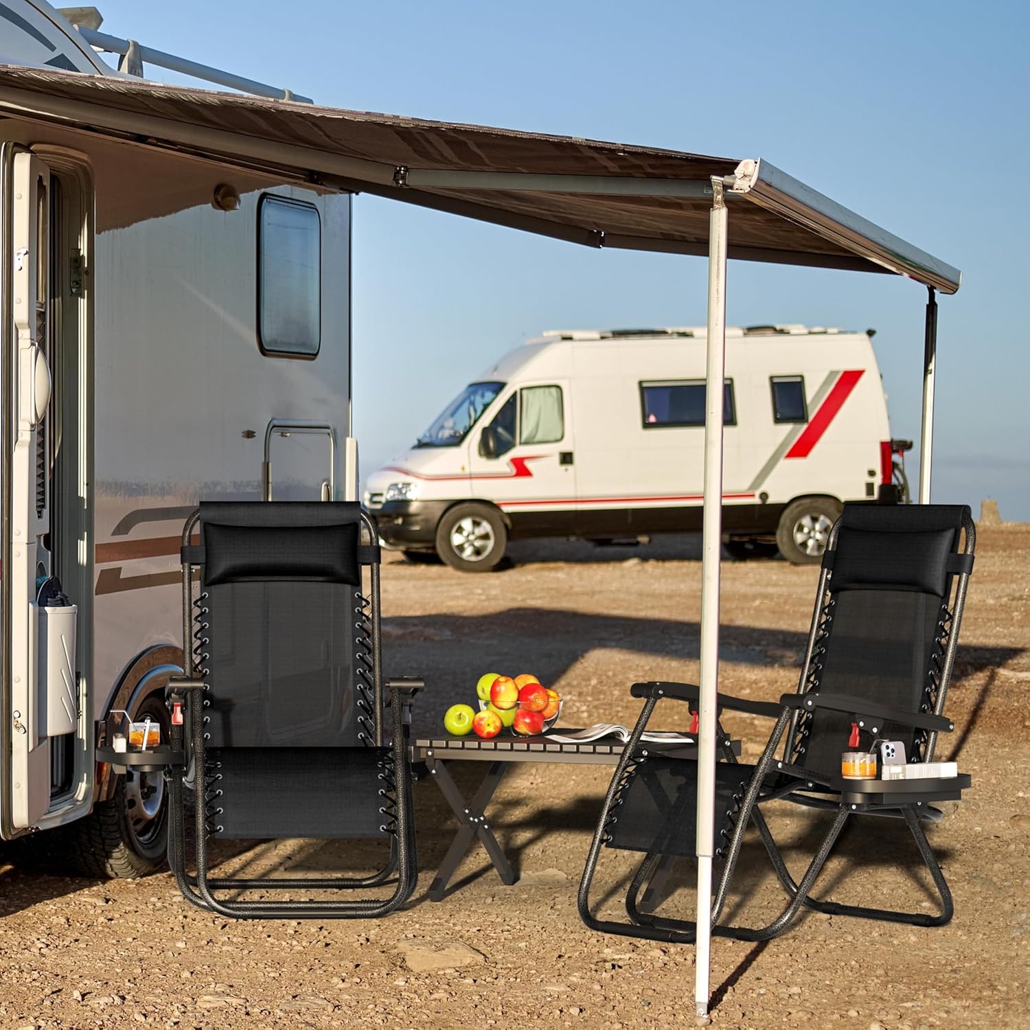 Yaheetech 26" Zero Gravity Recliners Outdoor Adjustable Folding Reclining Lounge Chairs w/Pillows, Cup Holder Trays and Carry Strap for Patio Backyard Beach New Black Set of 2