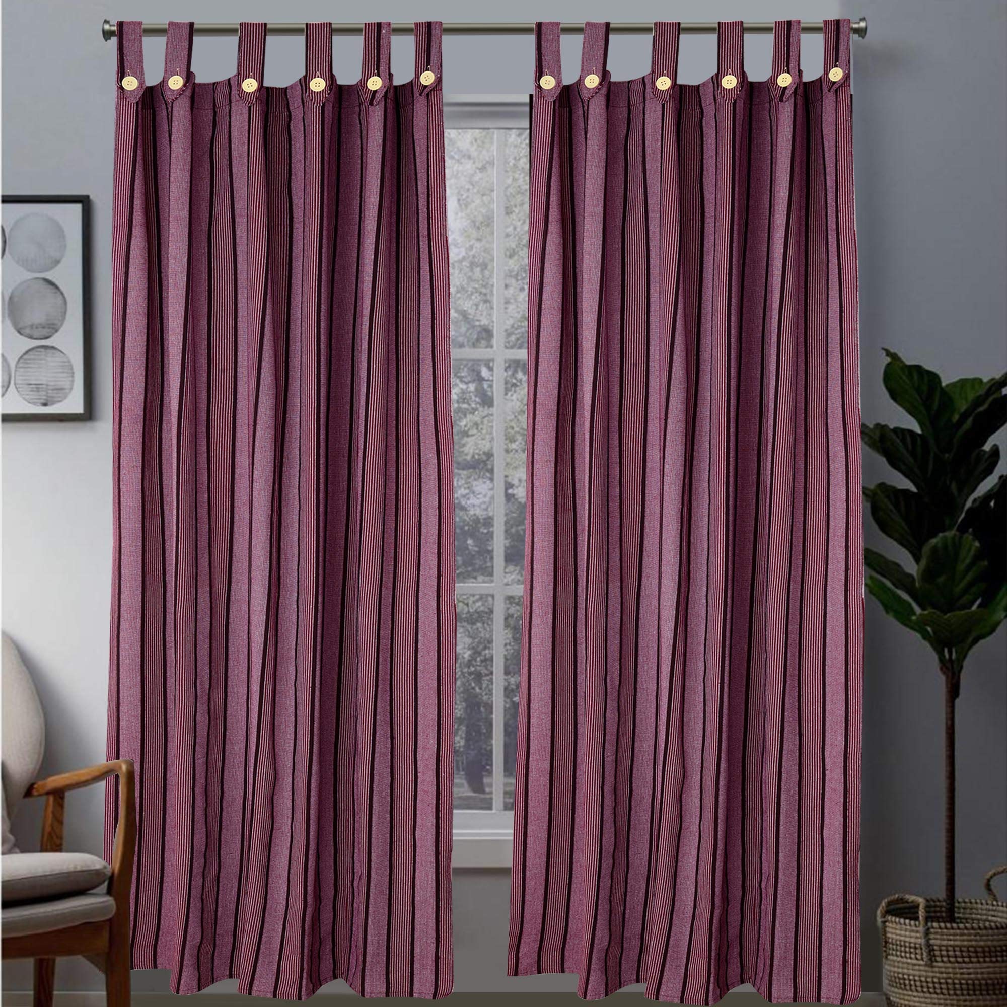 alemah 6.5 Feet Cotton Striped Light Filtering Semi Darkening Button Closure Type Loop Standard Door Tab Top Semi Sheer Curtains (6.5 Feet) Ruby Pack Of 2 (B07QR74ZBK) Amazon Price History, Amazon Price Tracker