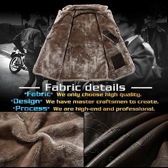 Men's Winter Faux Pu Leather Jacket Warm Fleece Lined Long Trench Coats Fur Collar Button Up Jacket Arctic Parka