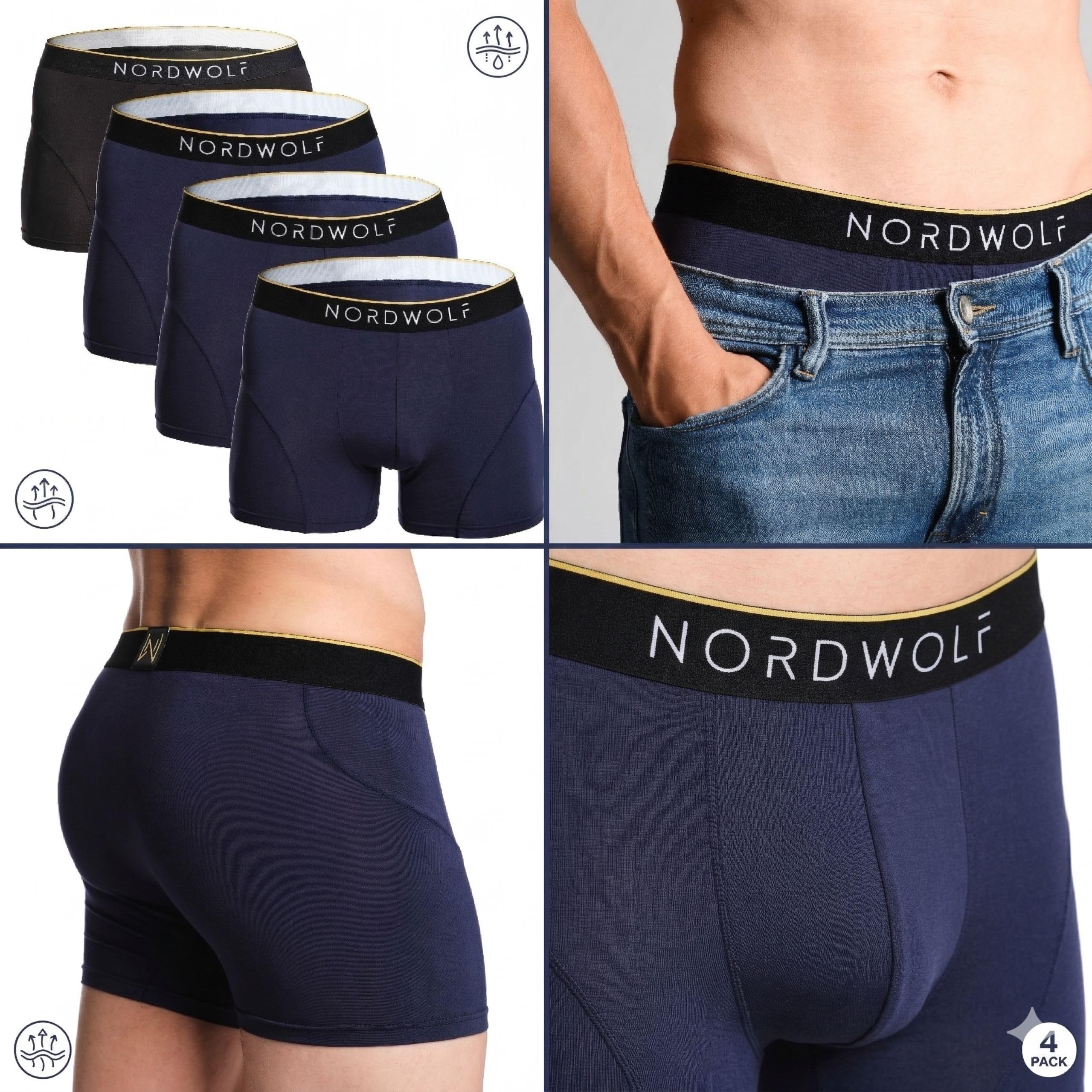 NordWolf Calzoncillos Hombre Boxer Cómodo, Tejido Modal Extra Suave y Resistente, Boxer Hombre Pack x4, Ropa Interior Transpirable, Libertad de Movimiento.