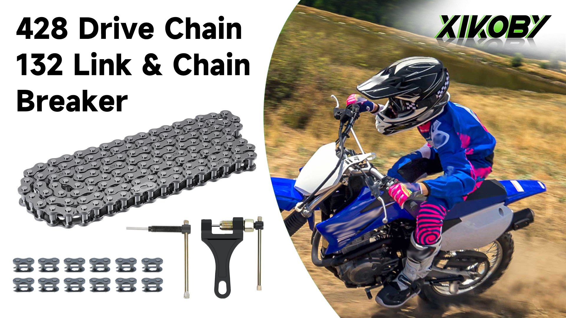 Image of 428 Chain 132 Link Compatible with 110cc 125cc 150cc Tao tao Rhino 250 Hawk 250 KLX140 TTR125 Pit Dirt Bike, 428 Motorcycle Chain for Apollo Boom Vader Chinese ATV Quad 4 Wheeler Go Kart Parts