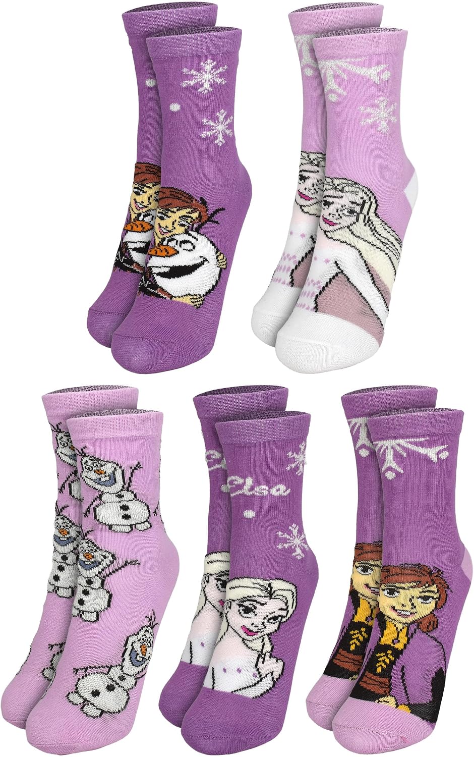 Disney Skarpety dla dziewczynek - Elsa, Anna & Olaf Frozen dziecięce skarpetki dziecięce skarpetki fioletowe (5 sztuk)