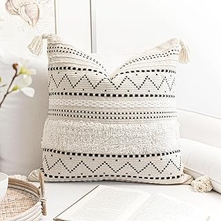 BlissBlush Decorative Throw Pillow Cover 18X18 Square Boho Black Neutral...