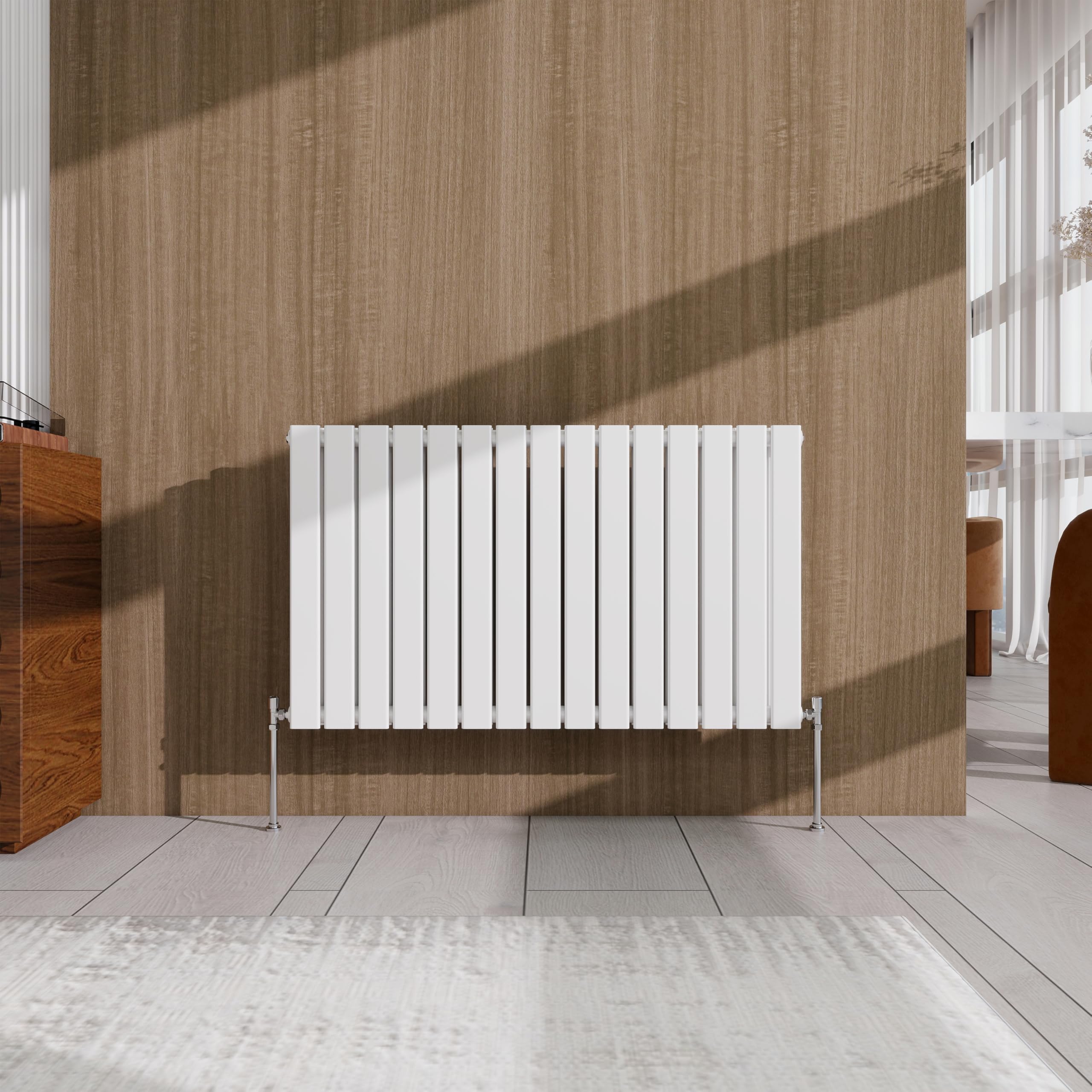 White Horizontal Designer Radiator – 600×1020mm Double Panel Flat – Modern Central Heating Bathroom Radiator
