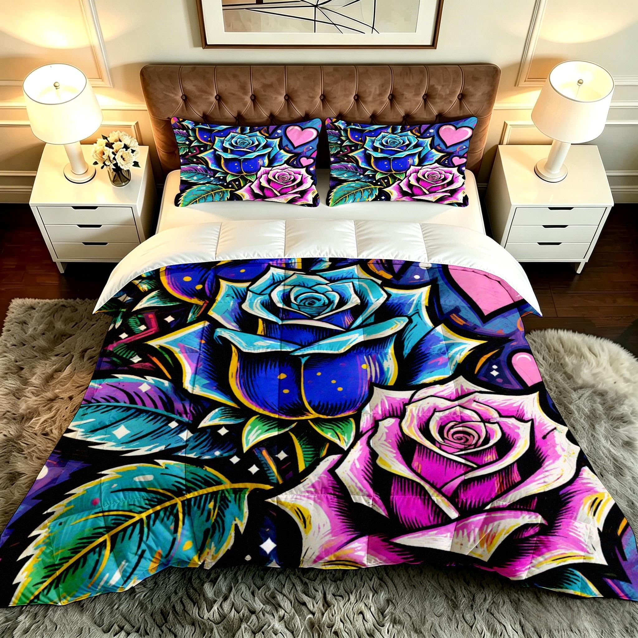 Edredón Microfibra Rosas Coloridas y Algodón Textil Hogar-F32