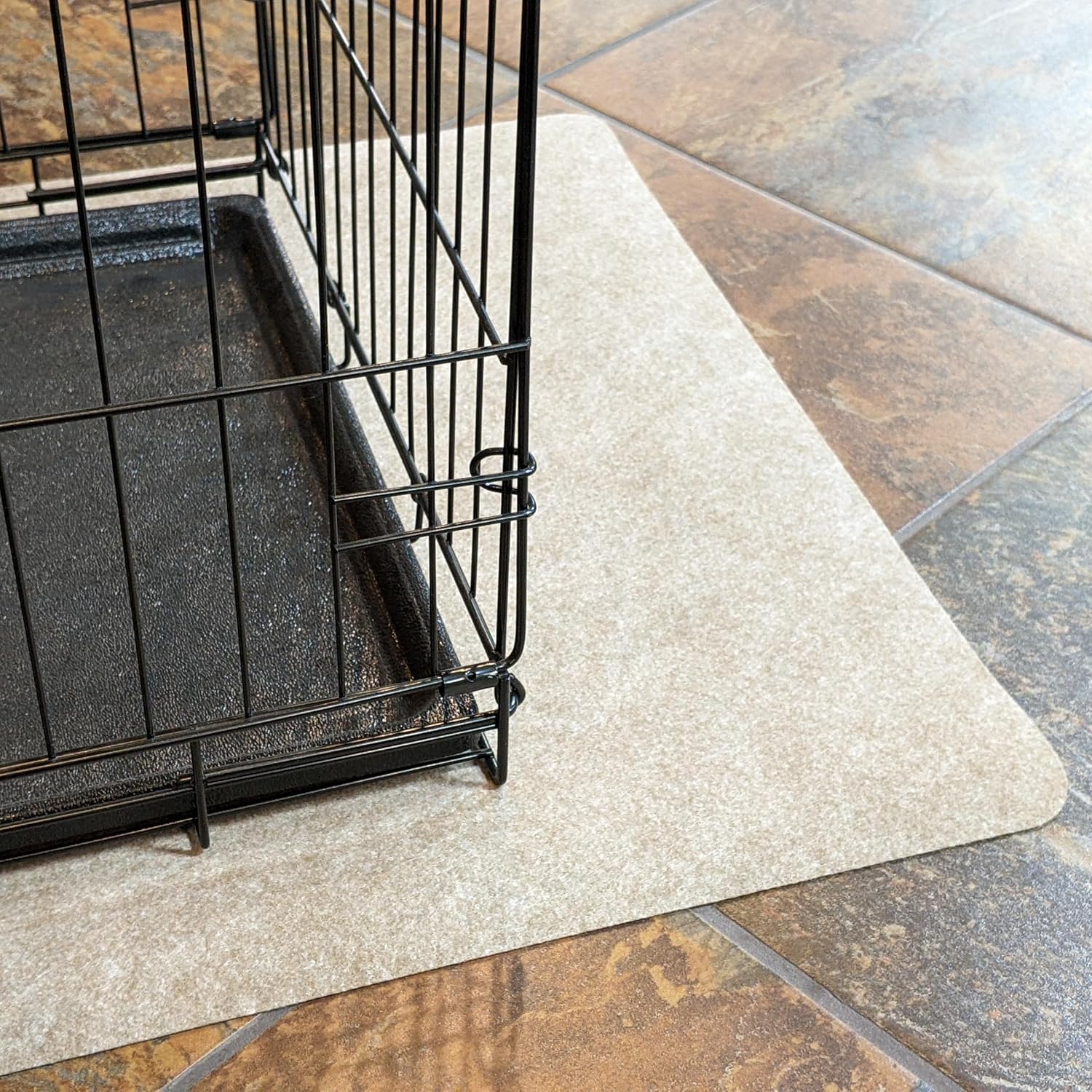 G-Floor Drip & Dry Absorbent 29" x 44" Pet Kennel Mat (Tan Color) - Absorbent Mat with Waterproof Vinyl Backing for Inside or Underneath Dog Crates and Cages