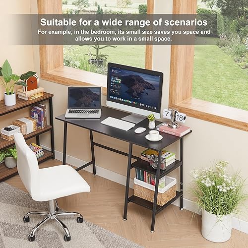 Miniatura 4 de VECELO Escritorio de computadora de 43 pulgadas, para escritura, estudio, estación de trabajo, mesa de madera, marco de metal para oficina en casa,