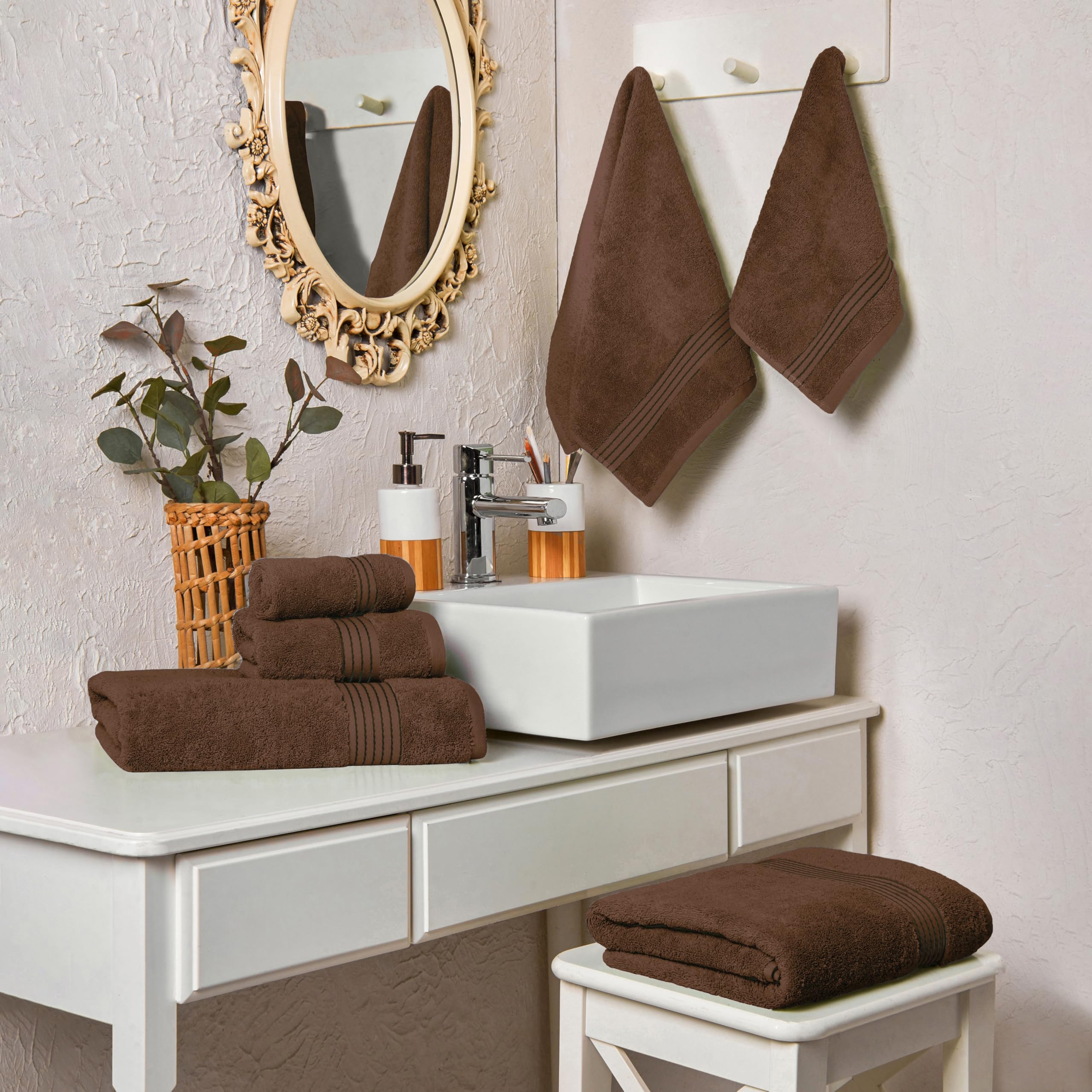 Elegant Comfort Set di 6 asciugamani in cotone di alta qualità, include 2 salviette, 2 asciugamani per le mani e 2 teli da bagno, 100% cotone turco, asciugamani altamente assorbenti e super morbidi