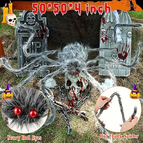 Miniatura 3 de Red de araña solar para decoración de Halloween, 16.4 x 15.7 pies, enorme telaraña triangular alimentada por energía solar, 192 LED, 8 modos,