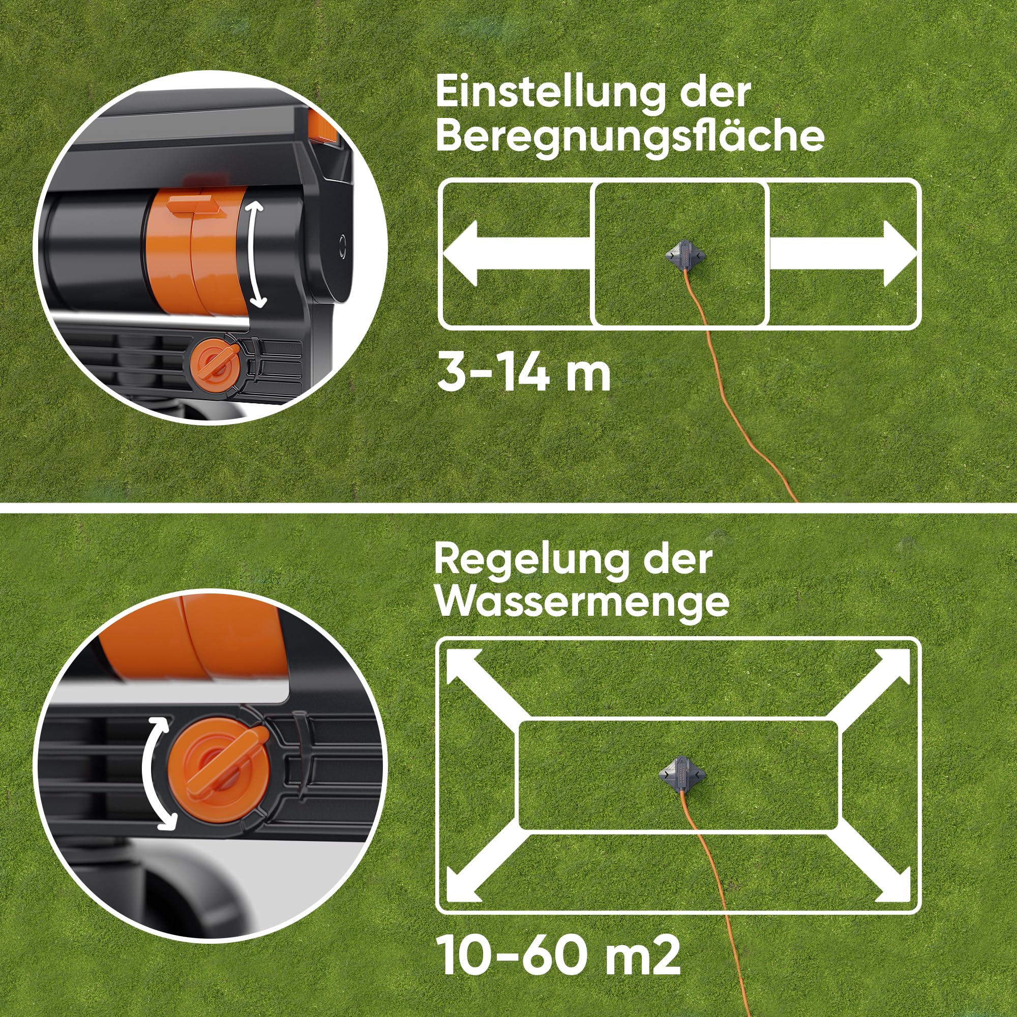 Björn&Schiller Rasensprenger, Oszillationssprinkler, Viereckregner für kleine und große Flächen, Bewässerungssystem mit Filter, ABS-Kunststoff, Rasenbewässerung und Sprinkleranlage Garten
