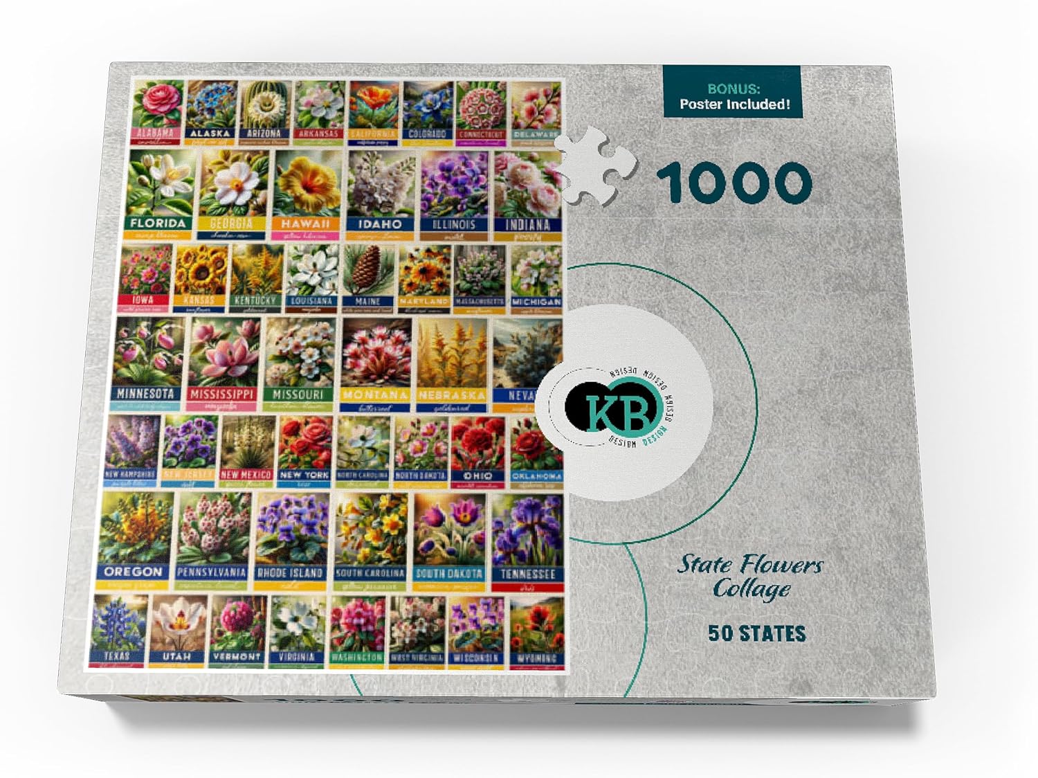 MyPuzzle State Flowers Series: 50 State Flowers Collage, Vol. 2 - Premium 1000 Piece Jigsaw Puzzle for Adults