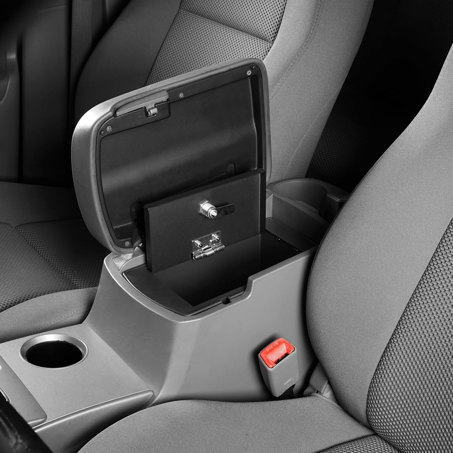 Hooke Road Tacoma Center Console Safe Lockbox Insert Armrest Storage for 2005-2015 Toyota Tacoma 2nd Gen Pickup Truck, Heavy Duty Black Steel Password Lock Box Vault