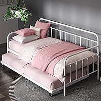 Zinus Florence Twin Daybed with Trundle Frame Set - Premium Steel Slats, Space-Saving Roll-Out Guest Bed, Easy Assembly