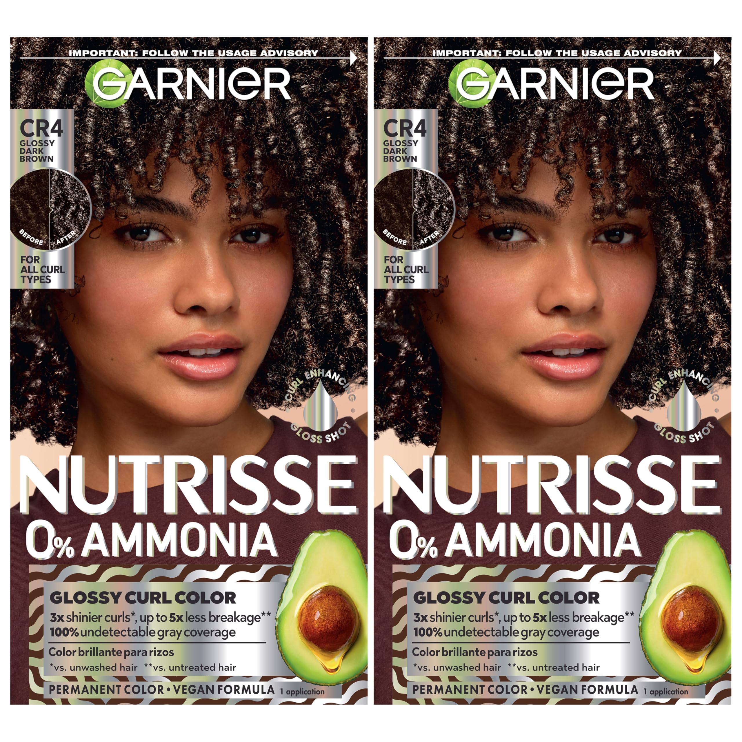 Garnier Nutrisse 0% Ammonia Glossy Curl Color Permanent Hair Dye for Curls, Vegan Color For 100% Gray Coverage, Curl-Protecting Formula with Enhancing