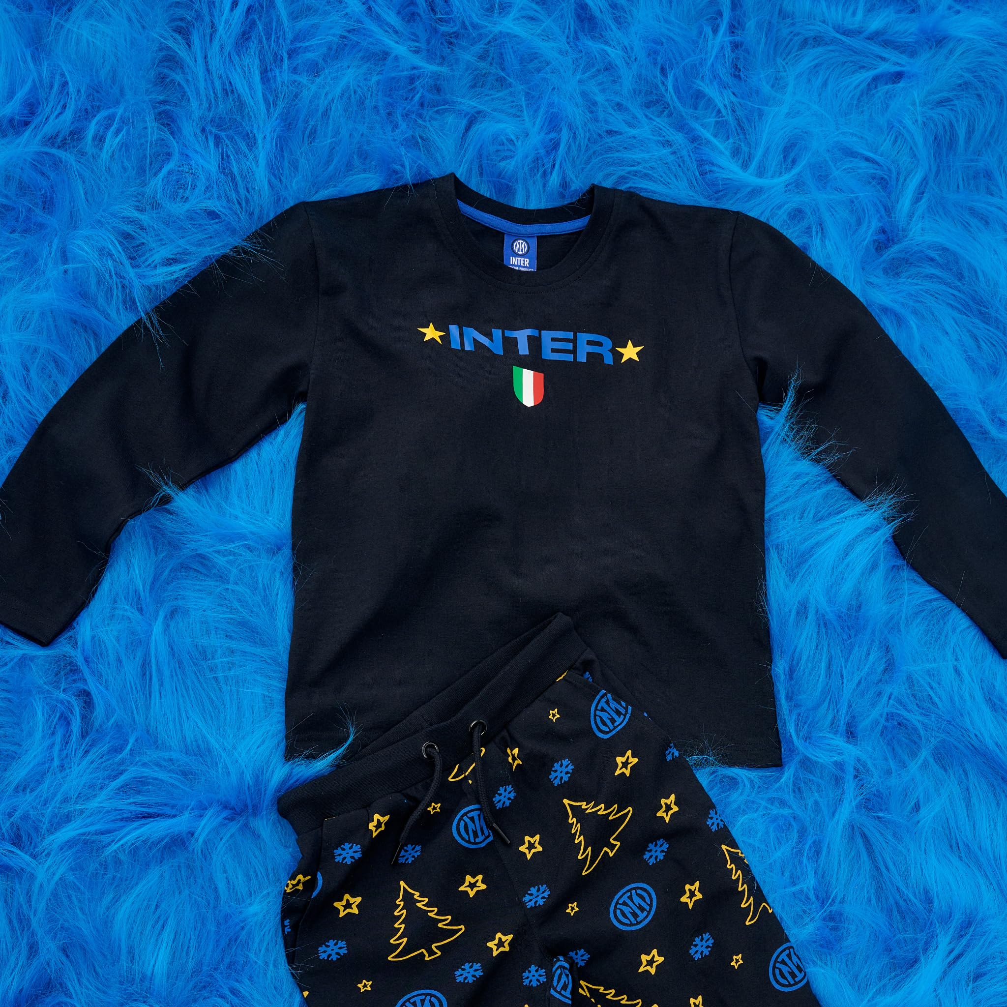 Inter Pyjama de Noël, Adulte et Enfant, Unisexe, étoiles et Scudetto, Xmas, Produit Officiel