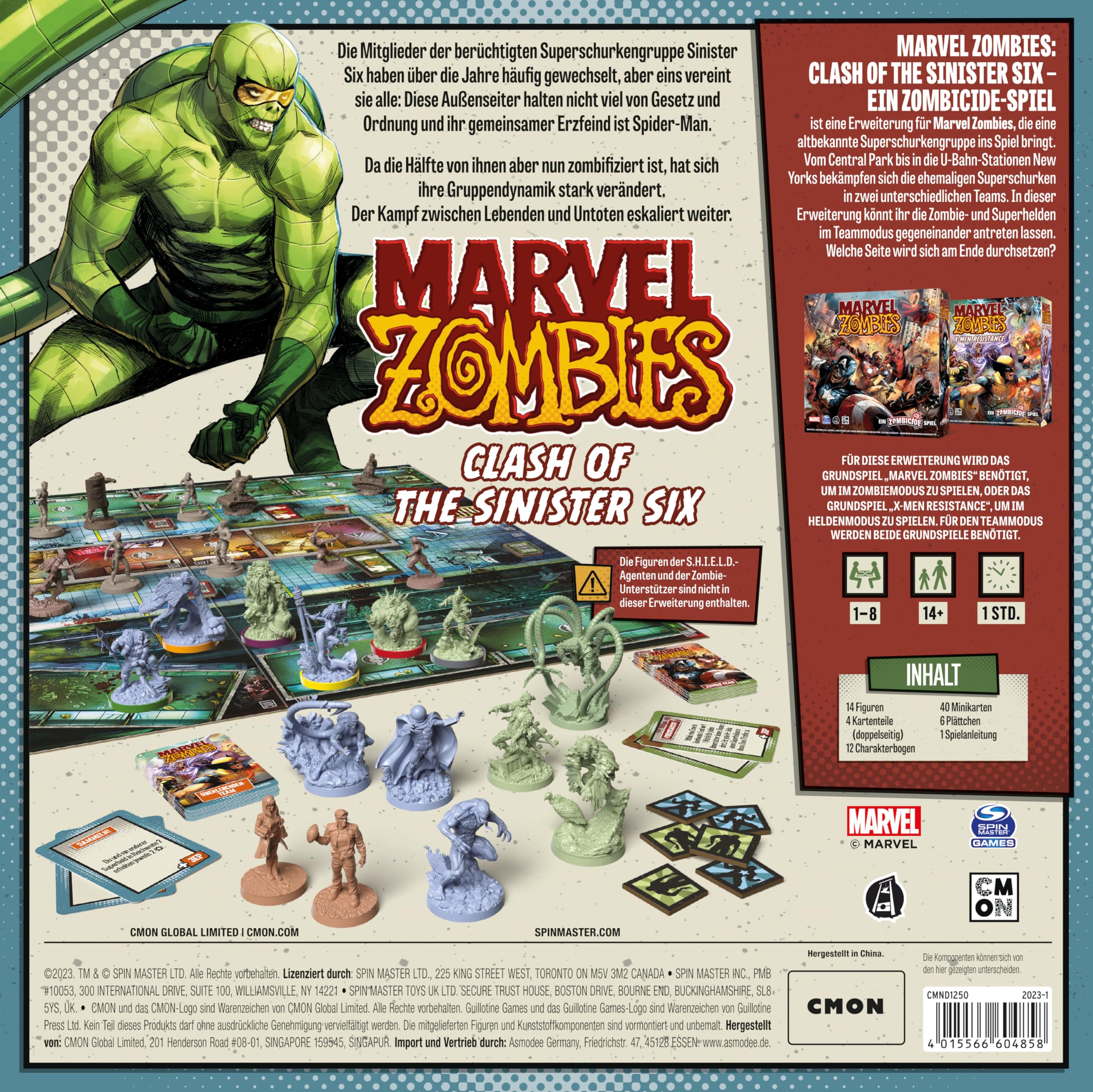 CMON, Marvel Zombies: Clash of the Sinister Six – EIN Zombicide Spiel, Erweiterung, Kennerspiel, Dungeon Crawler, 1-6 Spieler, Ab 14+ Jahren, 60 Minuten, Deutsch