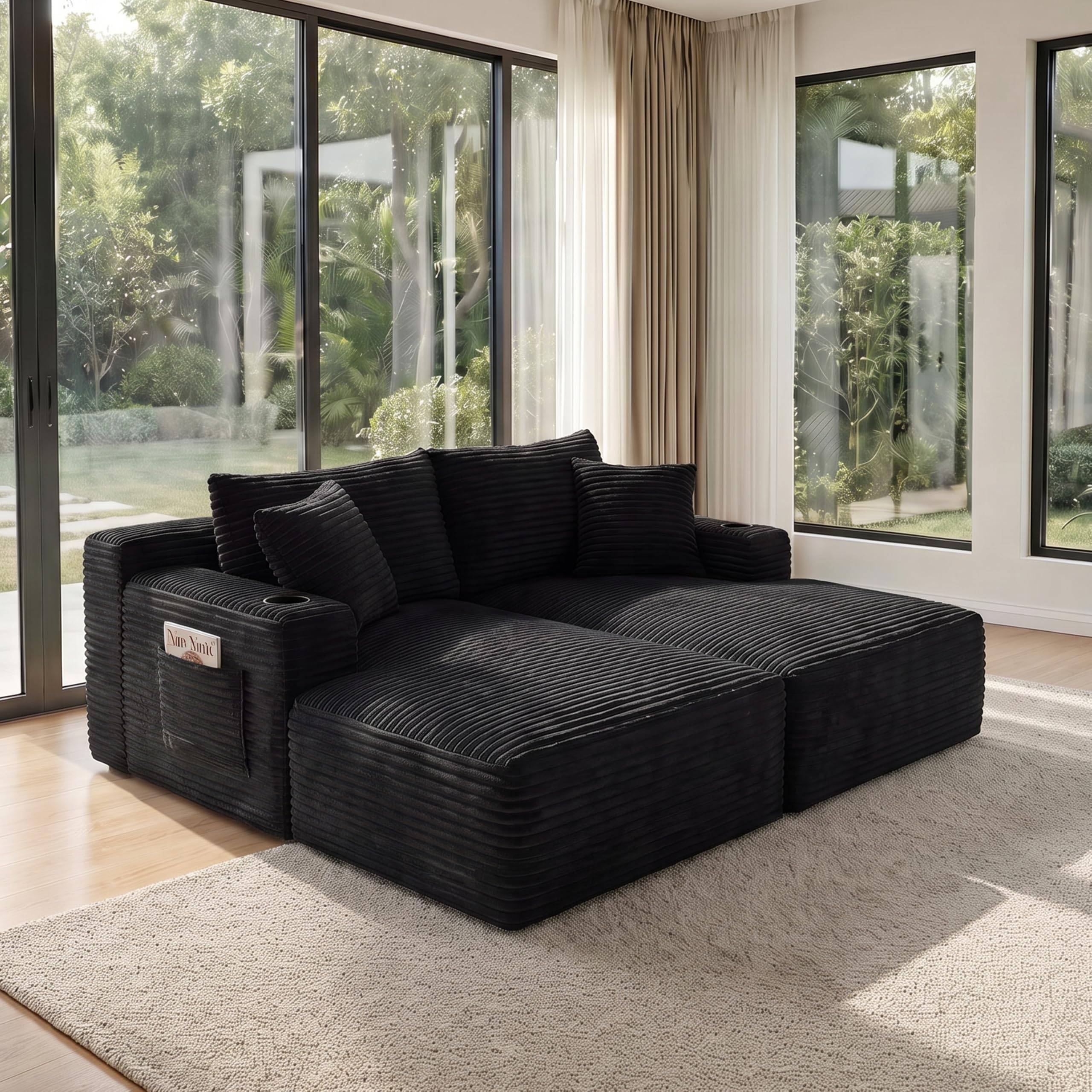 VYNELITO 133' U-Shaped Modular Sectional Sofa, Corduroy Boneless Couch, Black — product photo