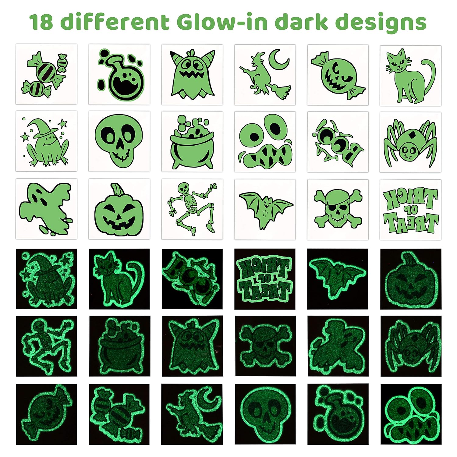 JOYIN 300+ Assorted Halloween Temporary Tattoos including 90 Glow in the Dark Tattoos (54 Designs) for Kids Halloween Trick or Treat Party Supplies, Class Hang out Give away Treat