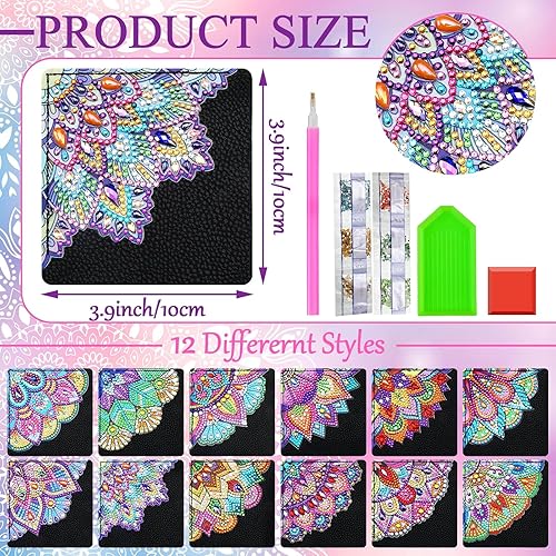 Miniatura 8 de Ireer Juego de 12 marcapáginas de esquina con pintura de diamante, mandala flor, mariposa, 5D, marcadores de libro de páginas, manualidades con