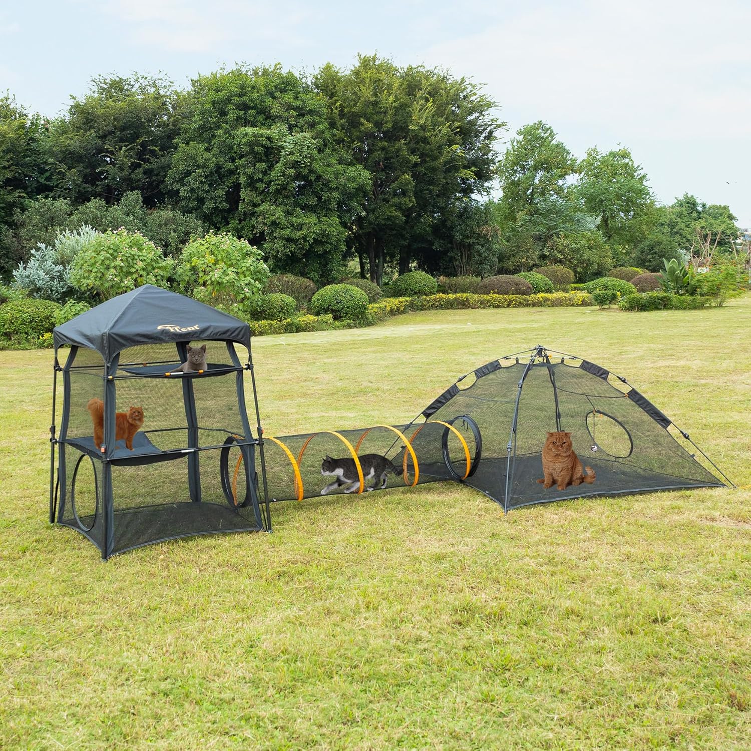Cat Enclosure Kitten and Kitty Tower Tent for Indoor and Outdoor,3 Tier Cat Cage Inside,Outdoor Catio,Portable and Foldable ;X-Large Portable Kitten Tunnel Play Tent