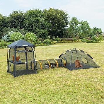 Cat Enclosure Kitten and Kitty Tower Tent for Indoor and Outdoor,3 Tier Cat Cage Inside,Outdoor Catio,Portable and Foldable ;X-Large Portable Kitten Tunnel Play Tent