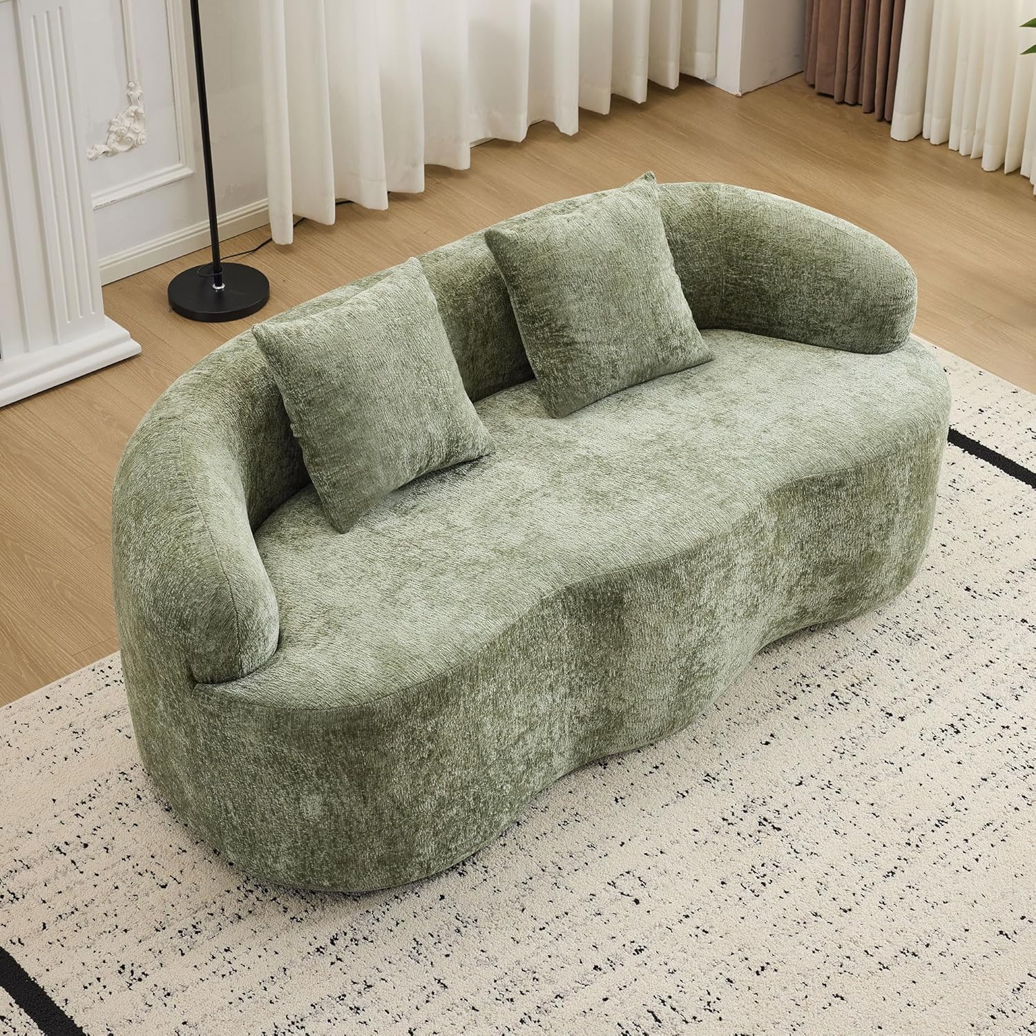 66.93" Curved Loveseat, 2 Seater Foam Sofa Soft Chenille Round Couch Cloud Sofa Deep Seat Love Seat with 2 Pillows, Modern Boneless Compression No Assembly Comfy Small Couches for Small Spaces (Green)