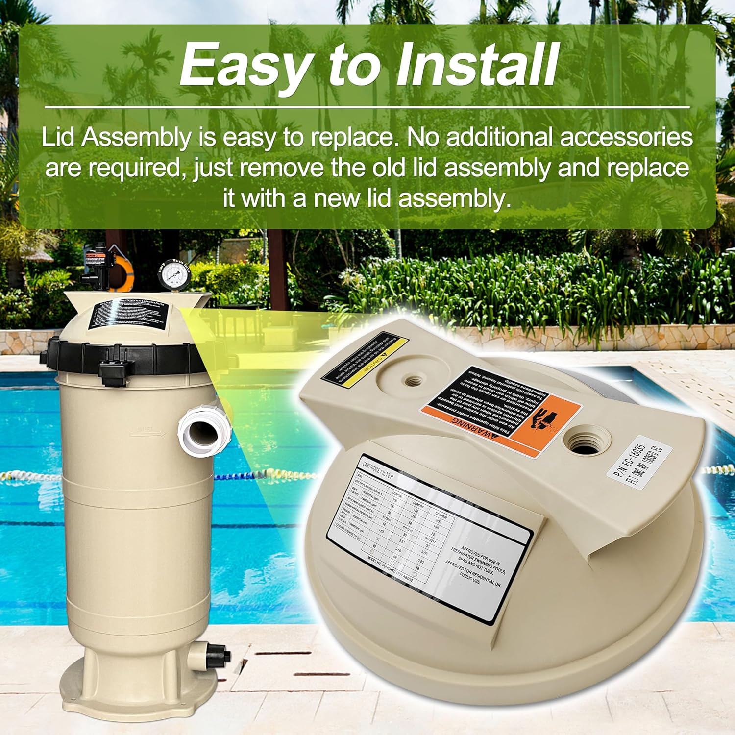 178553 Pool Filter Lid Assembly Replacement for Pentair Clean & Clear,Predator Pool and Spa Cartridge Filter- Lid Assembly Compatible with 50,100,125 Square Feet Filters