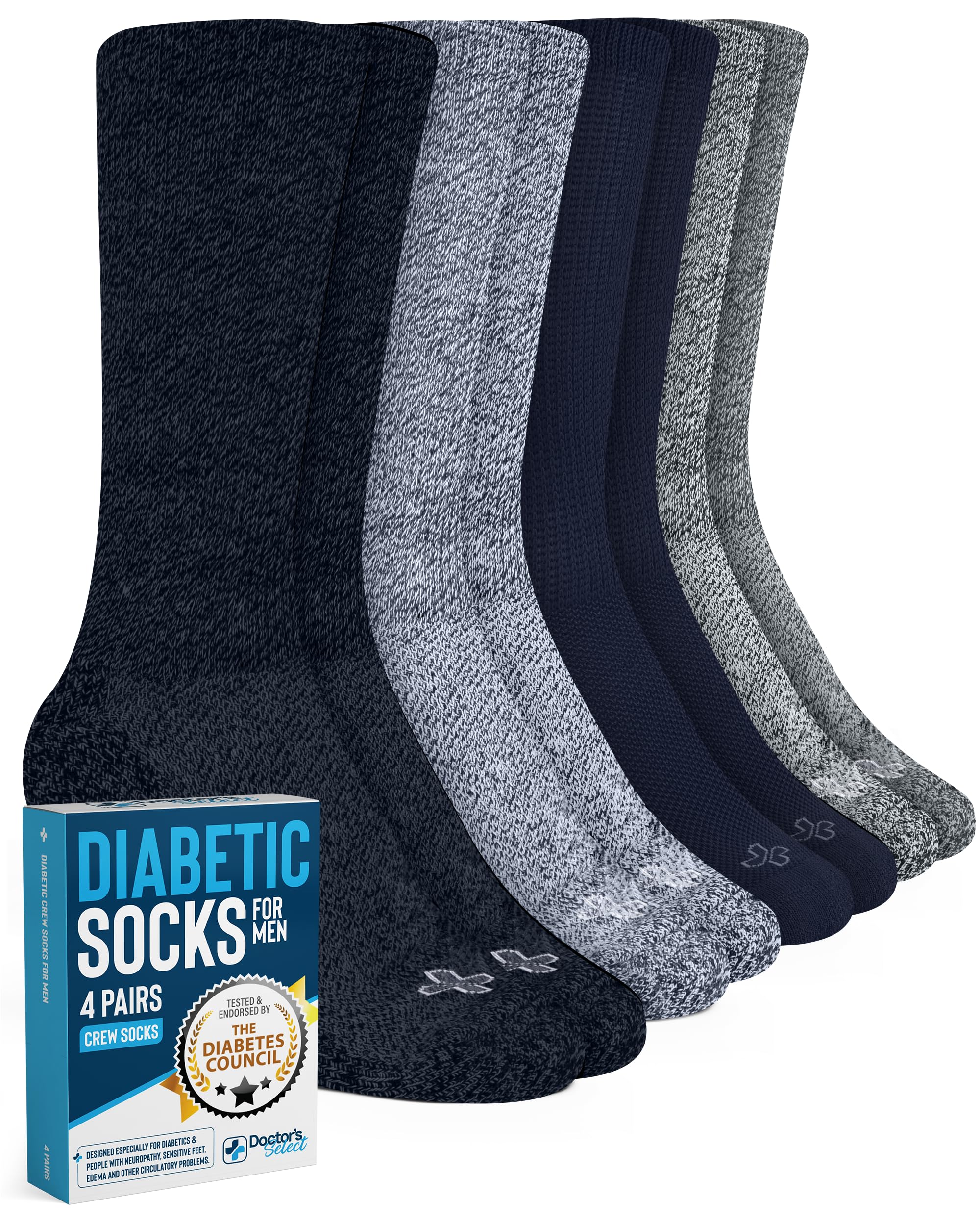 Doctor's Select Diabetic Socks for Men - 4 Pairs Crew Diabetic Neuropathy Socks for Men | Diabetic Socks for Men 9-12