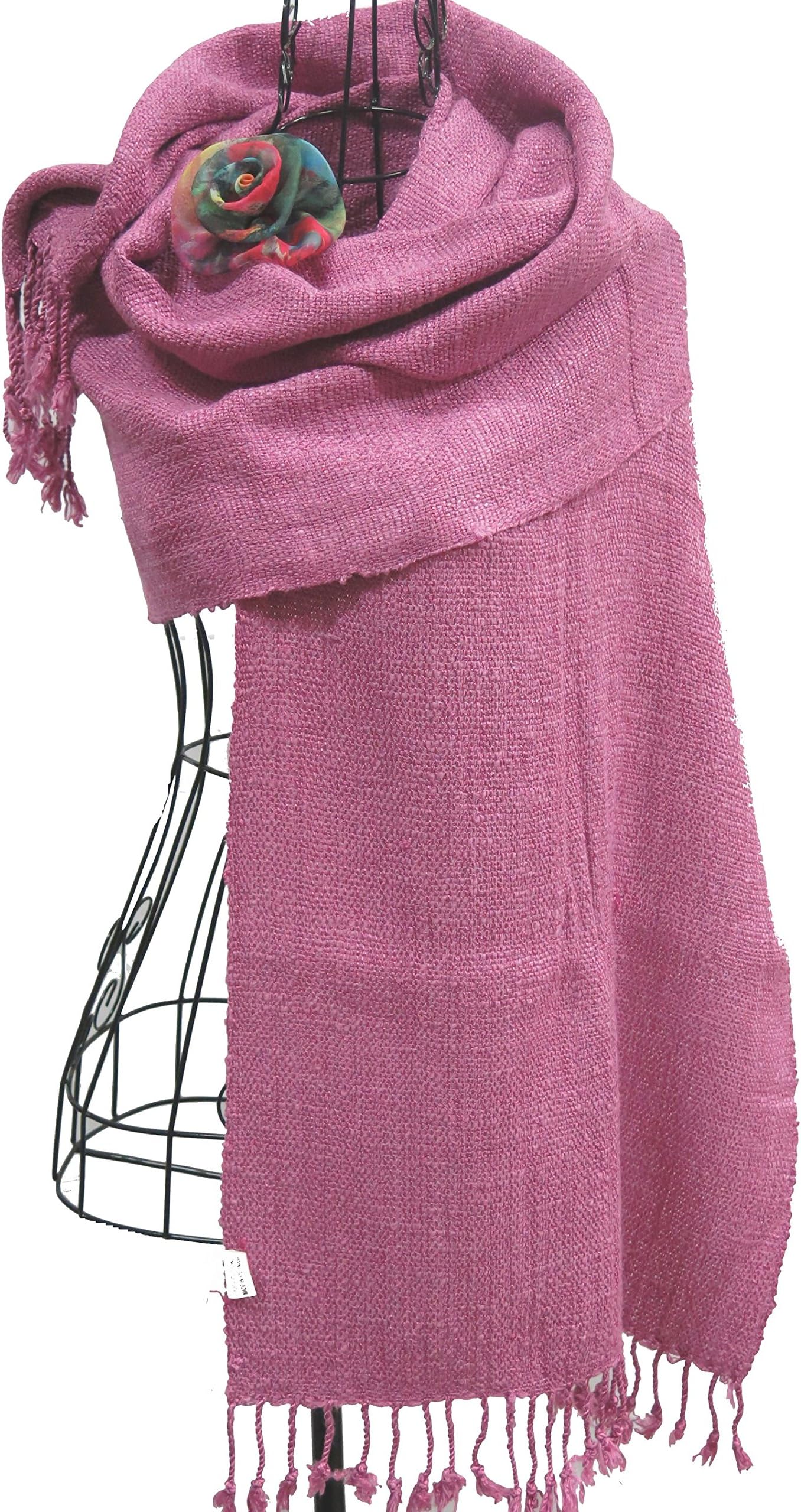 NEW! Fandori Hand Woven Raw Silk Scarf- Hot Pink