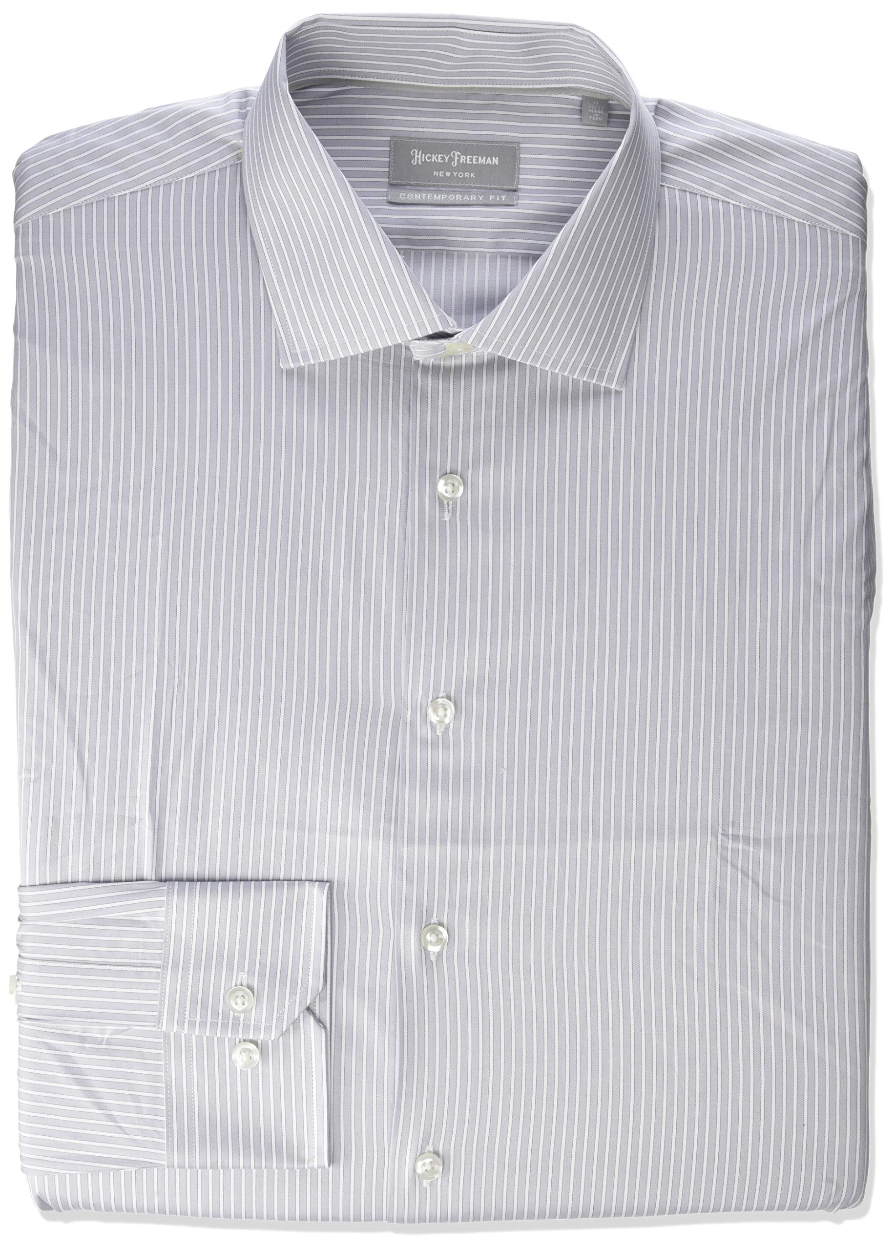 Men's Trad Stripe Contemporary Fit Long Sleeve Dress Shirt, Grey 14.5" Neck | 32-33"