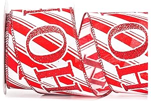 Altier Satin Red Ho Ho Ho Wired Ribbon - 2.5 Inch x...