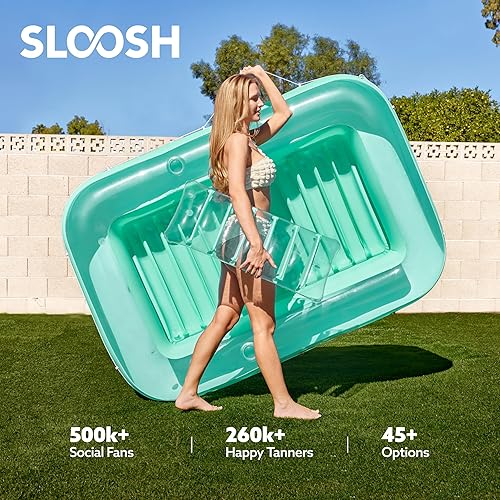 Miniatura 6 de SLOOSH Flotador inflable, camastro para adultos, con almohada, 178 x 117 cm, 4 en 1 balsa-tina bronceadora, camastro para tomar el sol, fiestas