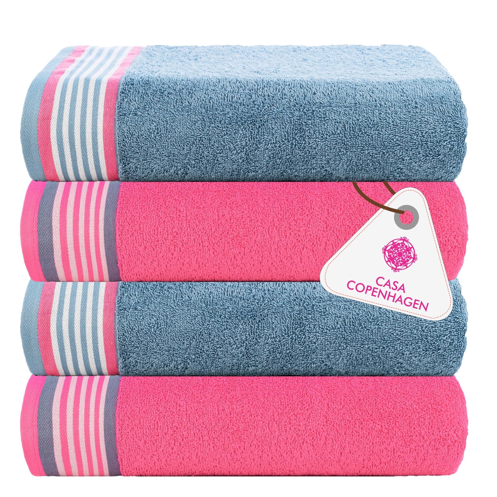 Casa Copenhagen Dusty Blue-Pink He & She 4-Piece Bath Towel Set, 70X140 Cm, 550 G/M², Egyptian Cotton, Designed In Denmark, For Bathroom, Kitchen & Shower