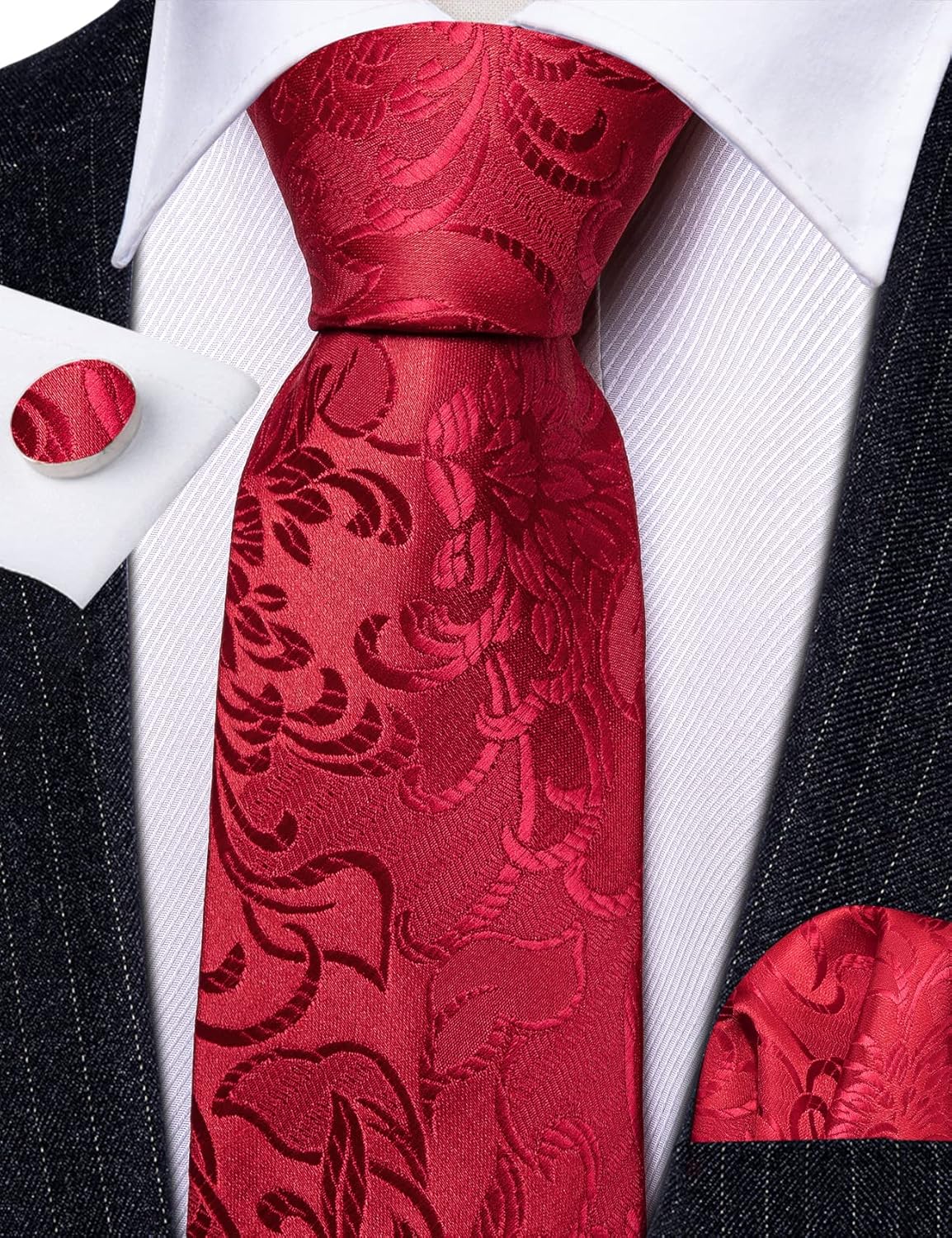 Barry.Wang Flower Ties for Men Handkerchief Cufflinks Set Wedding Necktie Set Party - Image 5