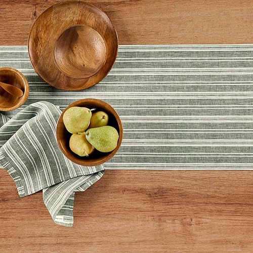 Miniatura 5 de Solino Home Camino de mesa de lino de 14 x 90 pulgadas de largo, camino de mesa 100% lino puro verde y blanco para otoño, Acción de Gracias,