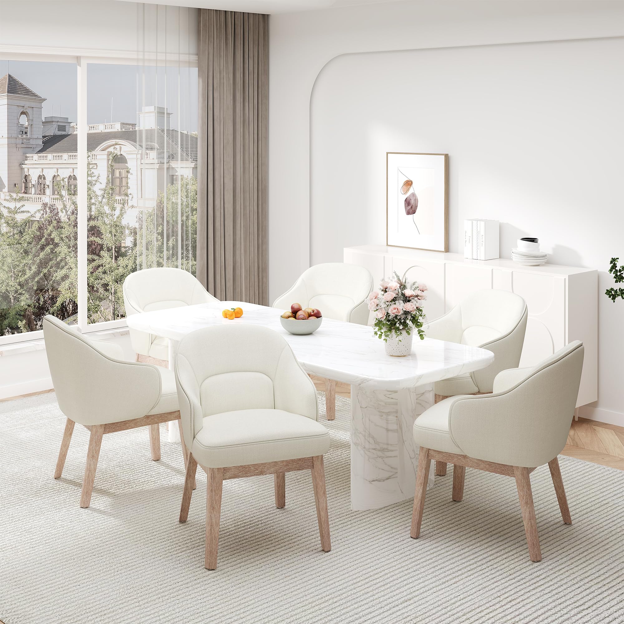 MALOL Fabric Dining Chairs Set of 6 in Beige