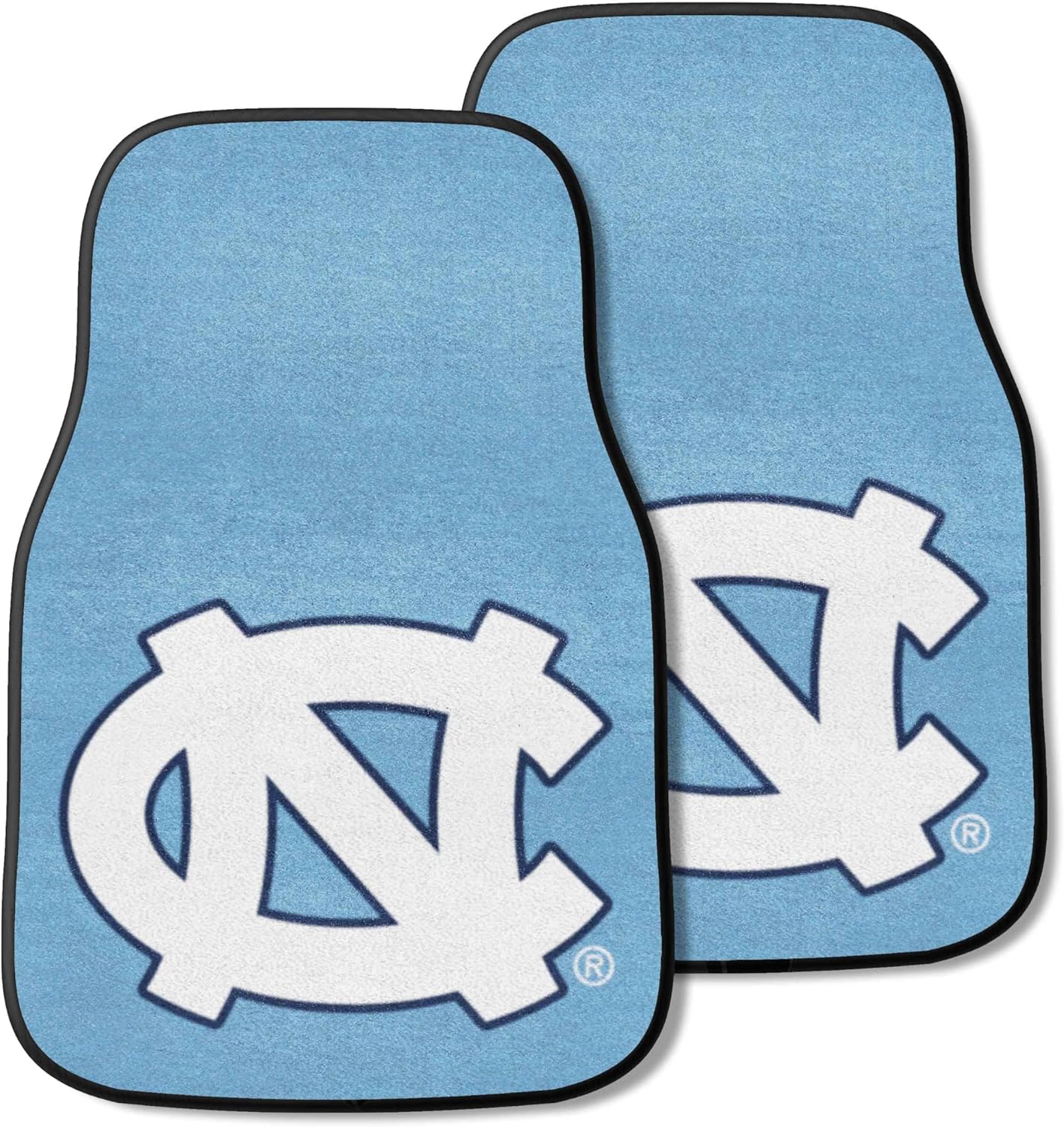 FANMATS 5429 North Carolina Tar Heels Front 2-Piece Team Logo Carpet Car Mat Set, Front Row Automotive Floor Mats, Non-Slip Backing, Team Colors - "NC" Logo