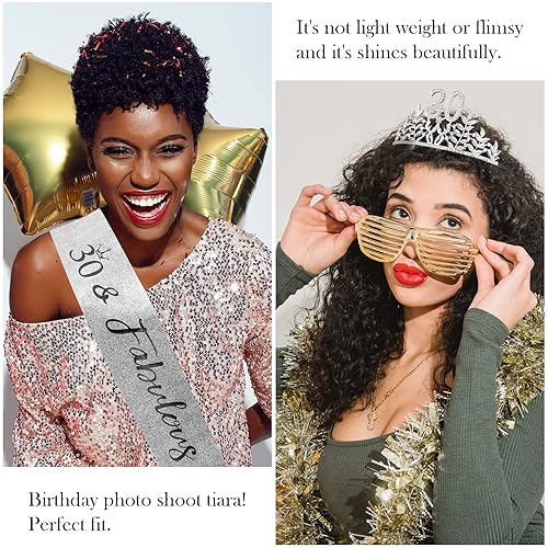 Miniatura 3 de Juego de corona de 30 cumpleaños y banda de 30 cumpleaños, decoraciones de CIEHER para mujeres de 30 años y banda fabulosa, regalos de 30 cumpleaños