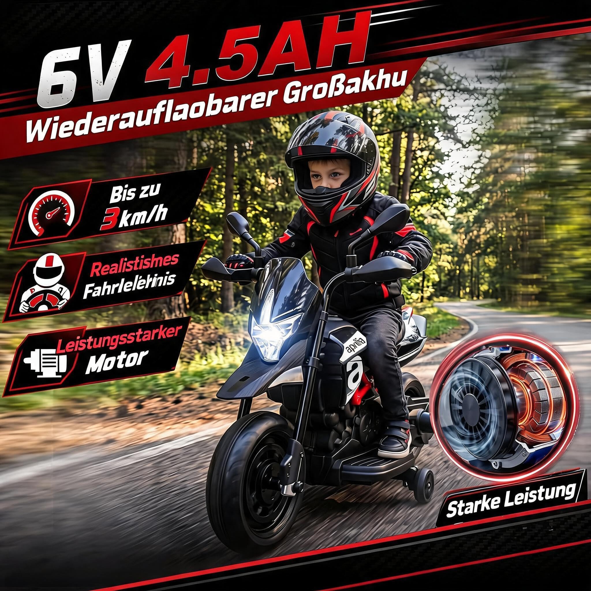 GarveeHome Kinder Elektro Motorrad Aprilia 6V 4,5Ah - 3km/h