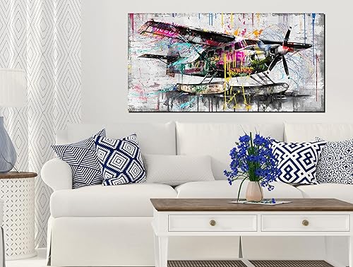 Miniatura 2 de GUGIKA Arte de pared de avión para sala de estar, arte abstracto de pared para oficina, arte de pared grande para dormitorio, imágenes de impresión