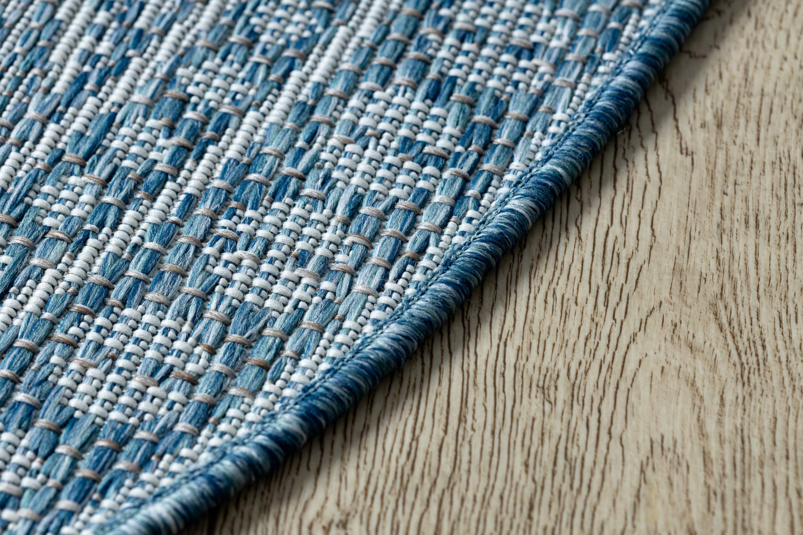 rugsx Nowoczesny dywan SISAL LOFT, sznurkowy dywan do salonu, sypialni, na taras, do kuchni, styl boho, kość słoniowa/srebrny/niebieski, okrąg, 160 cm