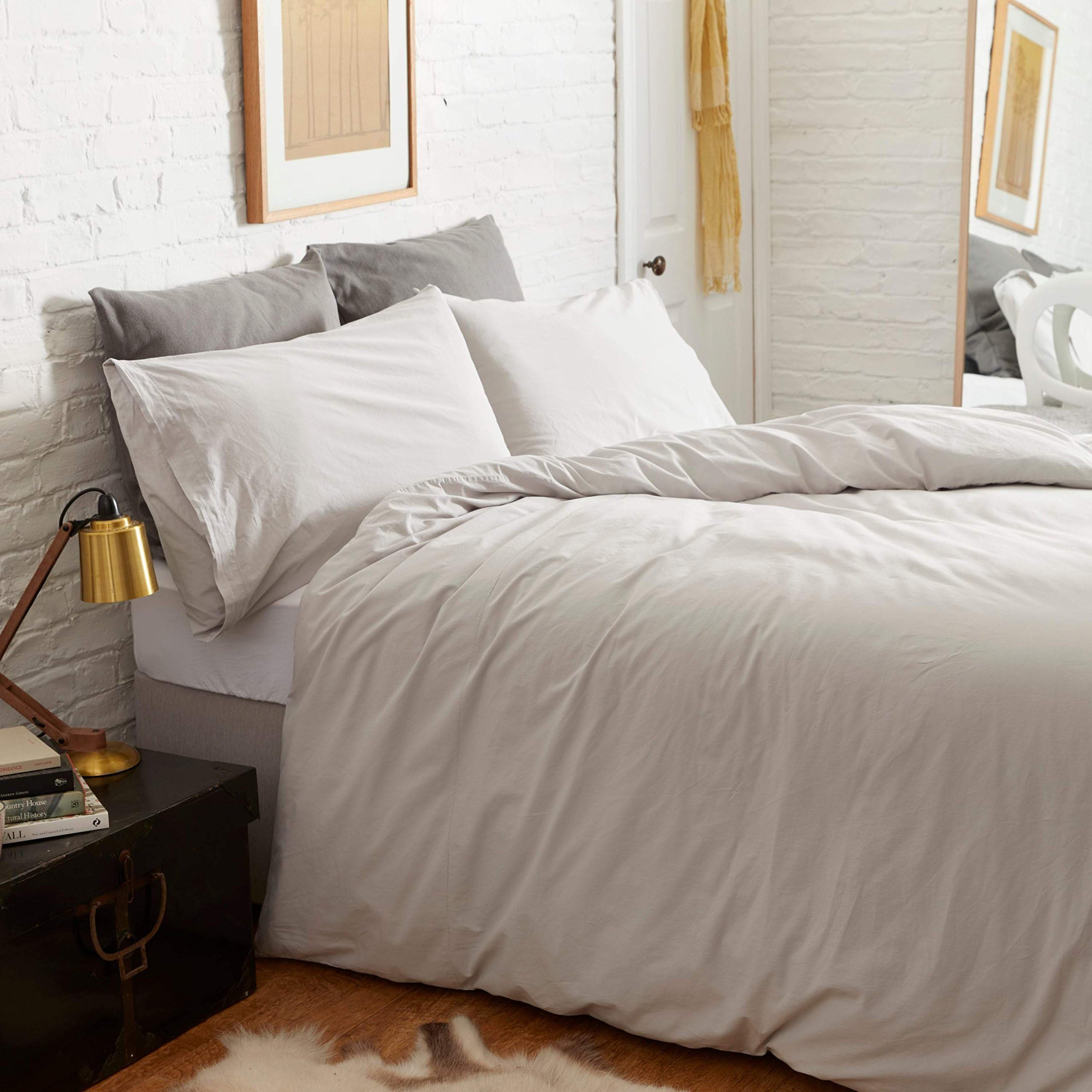 Rever Stone KOKO Washed Cotton Bedding - Duvet Cover Set (Light Grey, Super King)