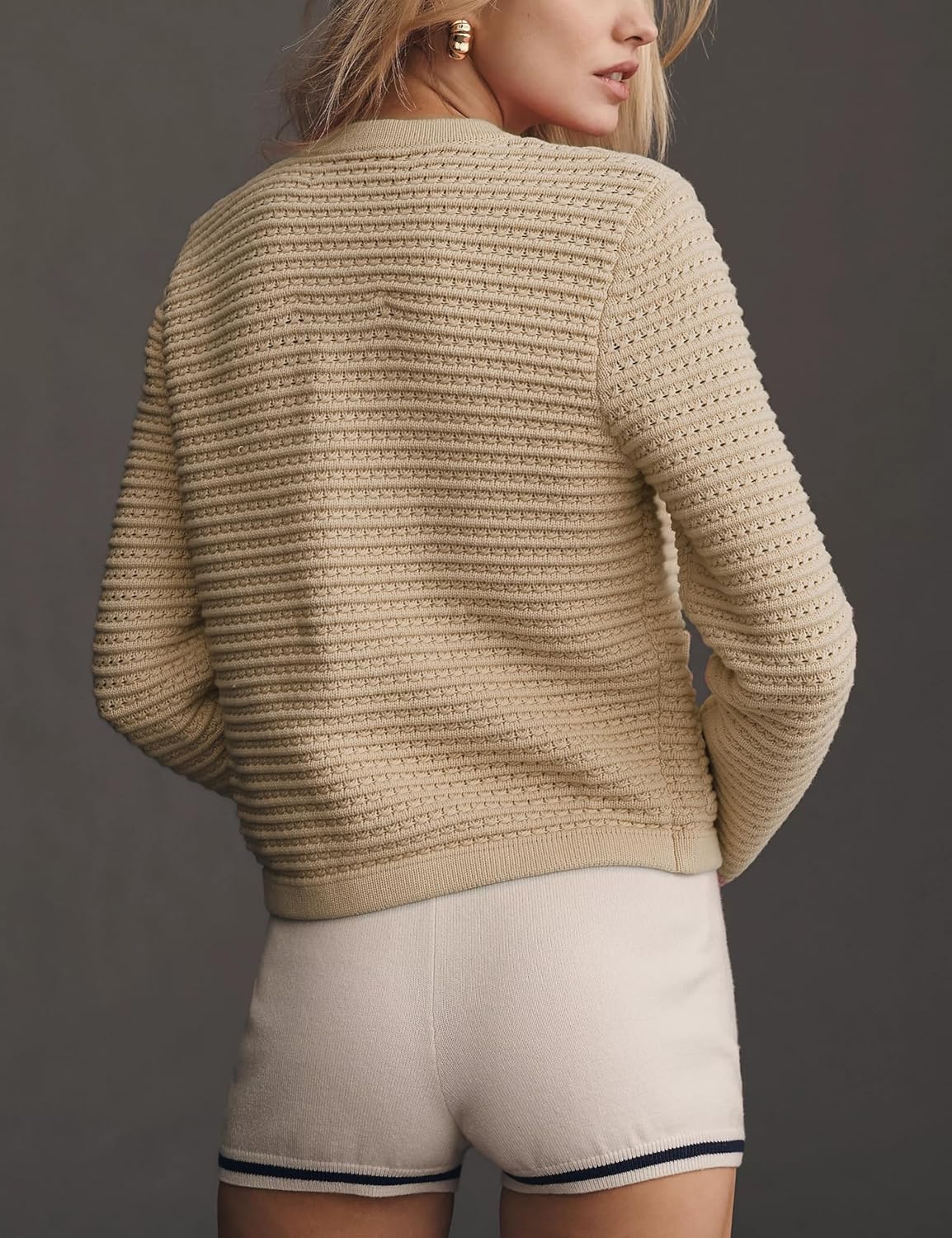 Womens Fall Cardigan Sweater Casual Open Front Long Sleeve Button Down Crochet Knit Tops with Pockets - Image 5