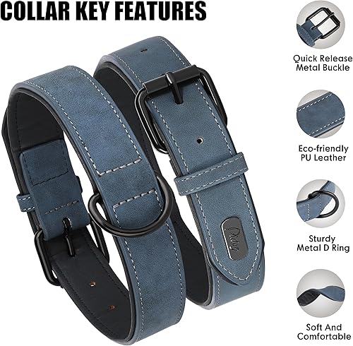 Miniatura 3 de Didog Collar de cuero acolchado suave para perro, collar de cuero transpirable resistente con hebilla de metal ajustable a prueba de óxido para