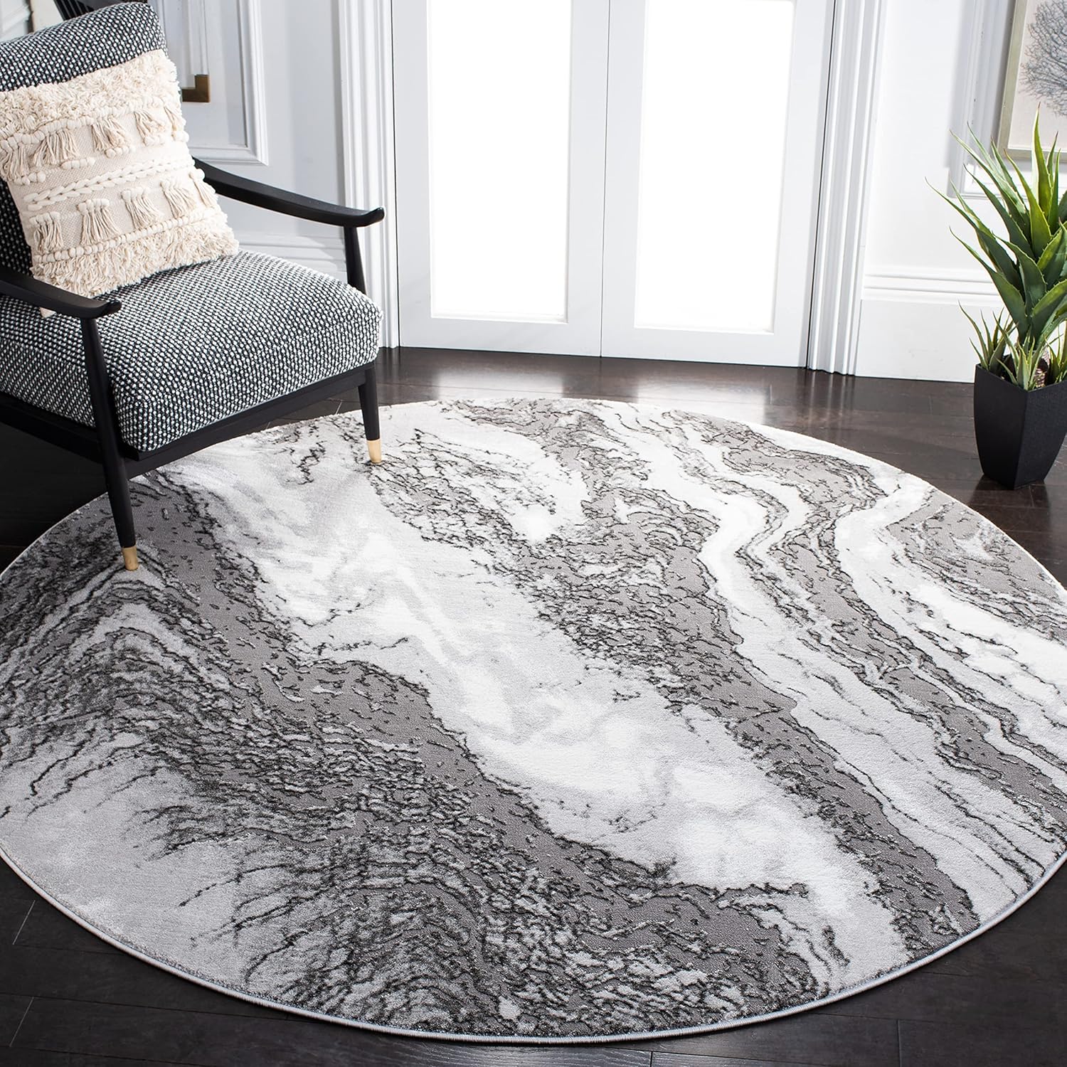 SAFAVIEH Craft Collection Area Rug - 6'7" x 9', Blue & Grey, Modern Abstract Design, Non-Shedding & Easy Care, Ideal for High Traffic Areas in Living Room, Bedroom (CFT844M)