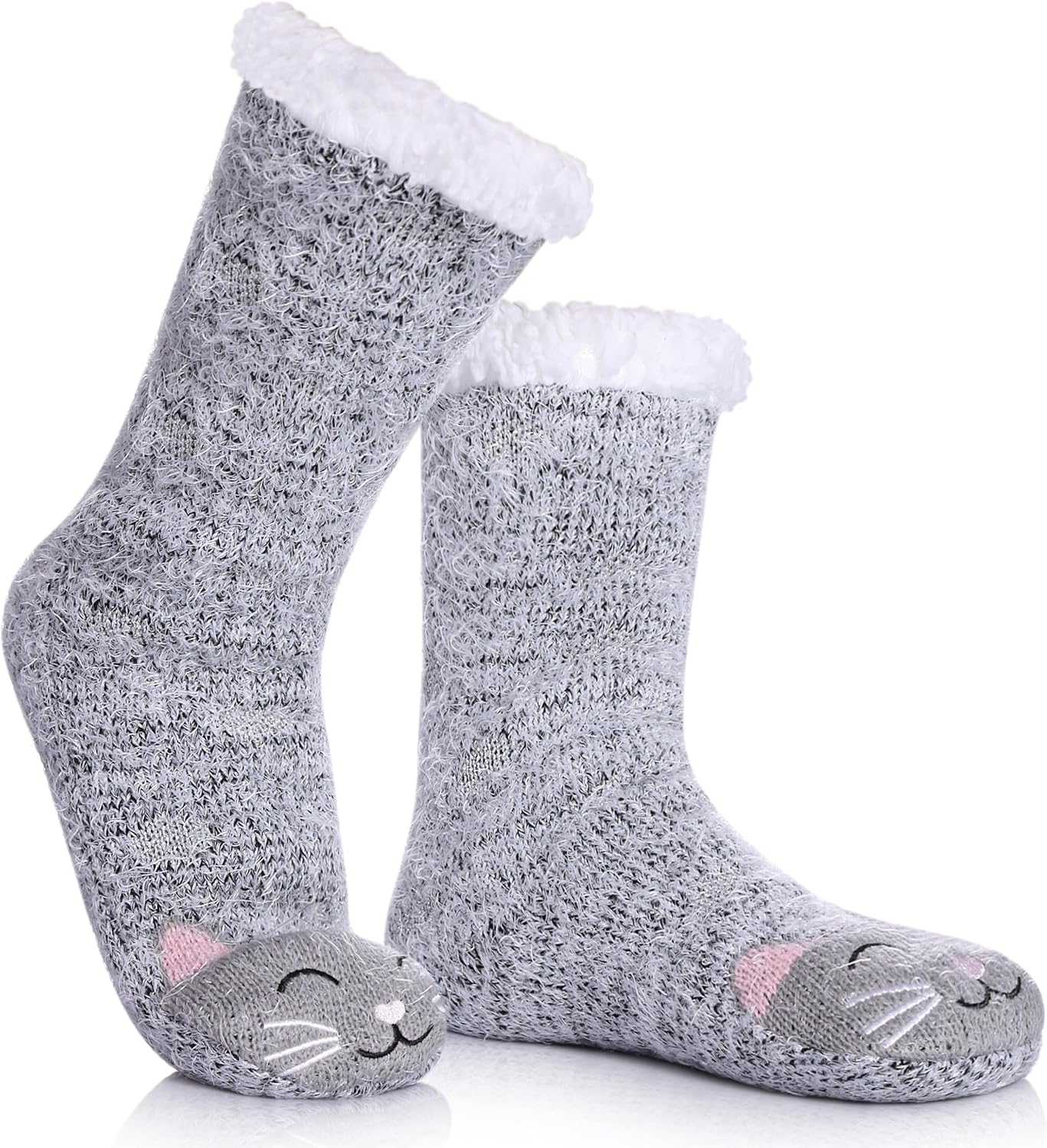 DYW Women Winter Thick Slipper Socks with Grippers Non Slip Warm Fleece Lining Fluffy Fuzzy Socks Christmas Gifts