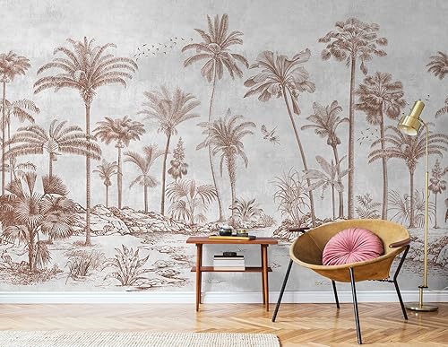 Vista 5 de Murwall Tropical Trees Wall Mural Monochrome Tree Wallpaper Palm Tree Forest Wall Mural (STYLE1)