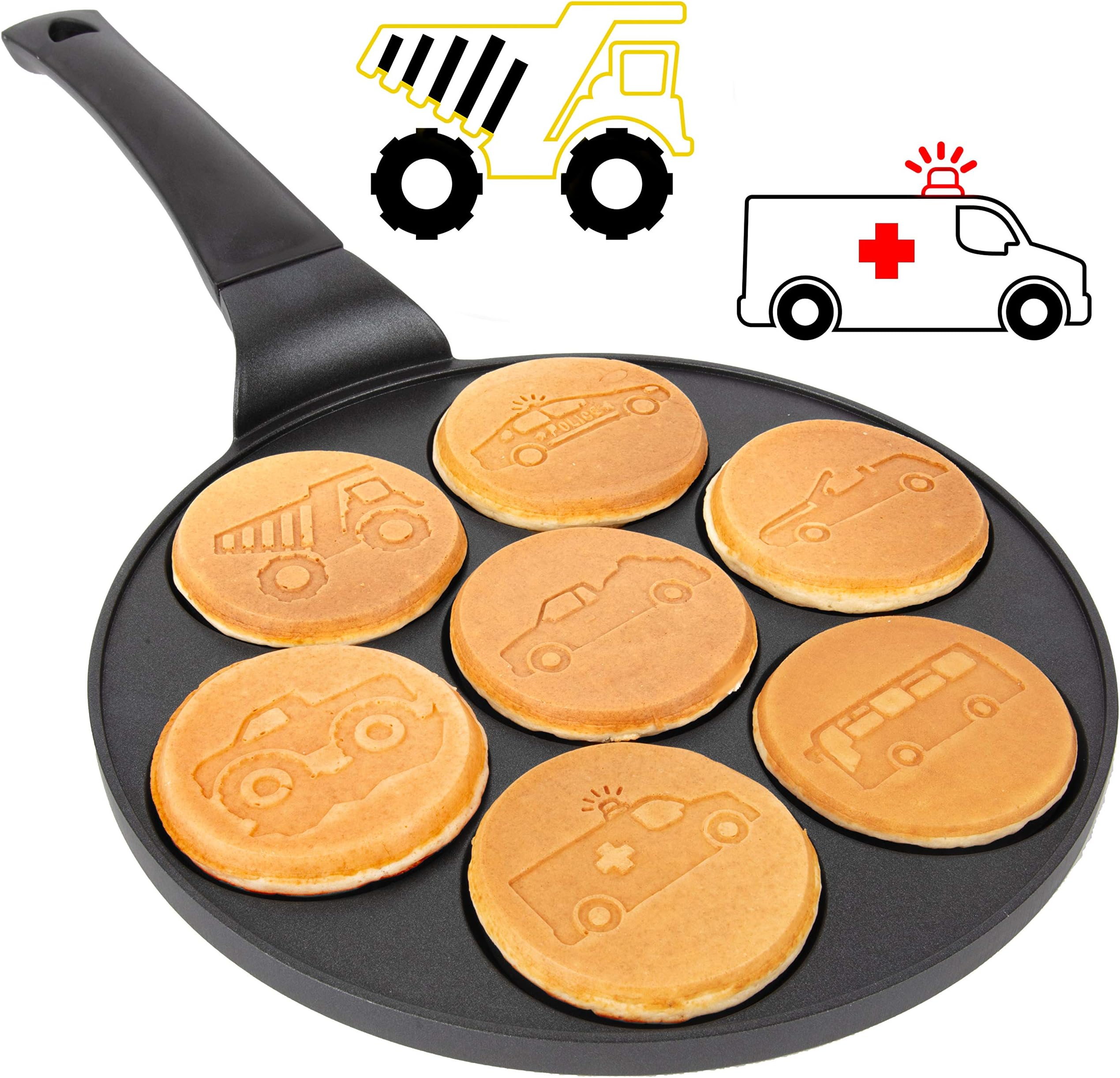 CucinaPro Car & Truck Mini Pancake Pan - Make 7 Unique Flapjack Cars, Nonstick Pan Cake Maker Griddle for Breakfast Fun & Easy Cleanup